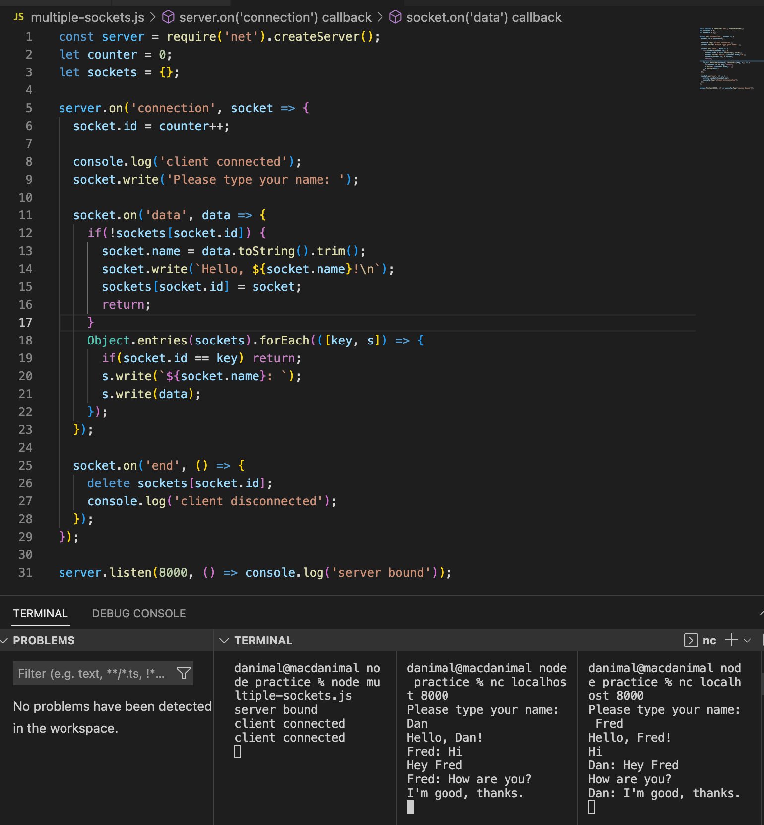 Chat server with names