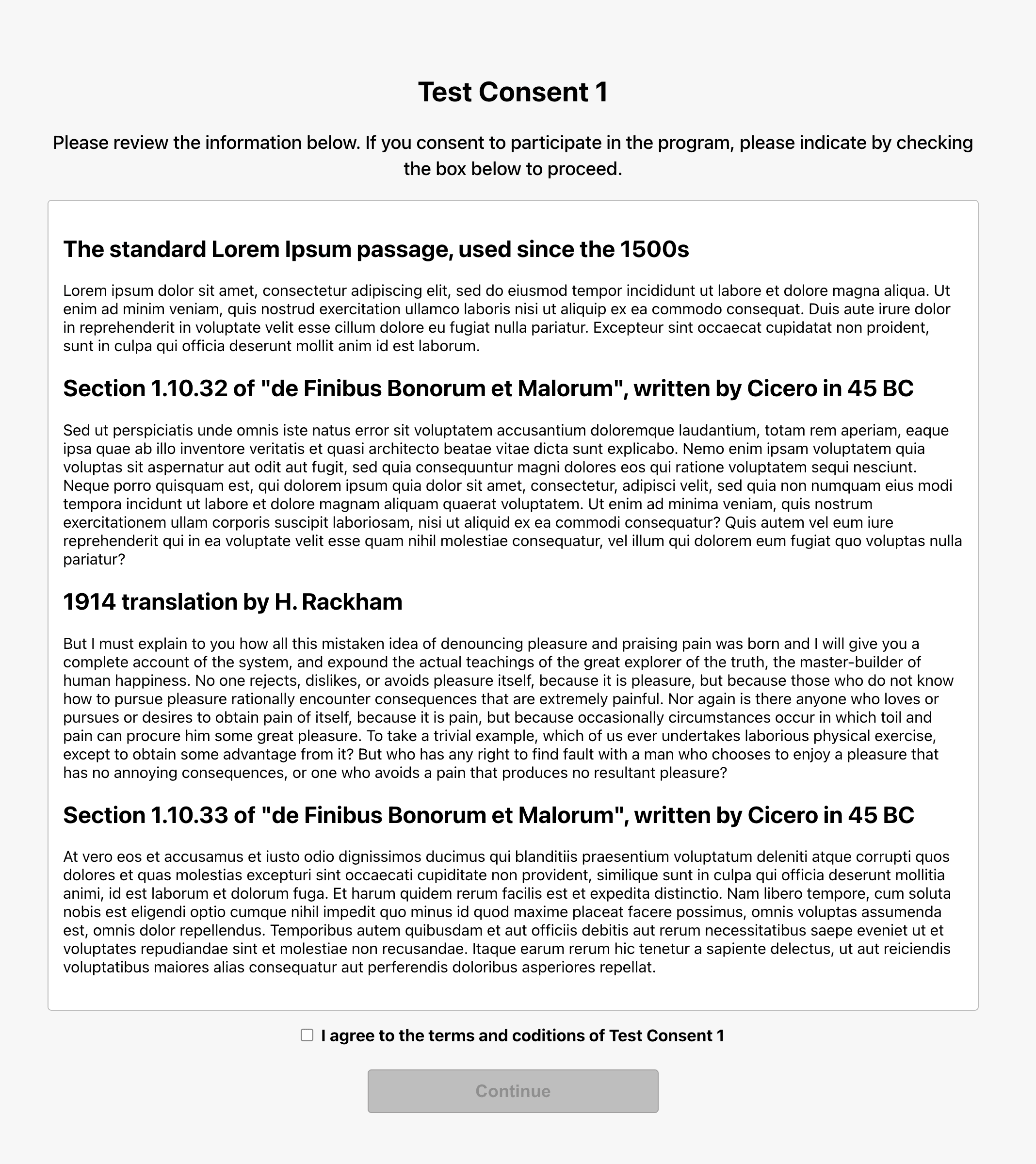 Consents Page